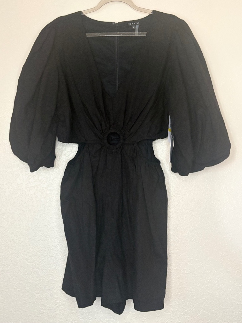 1. STATE Women's Black Linen Blend Cutout Puff Sleeve Romper